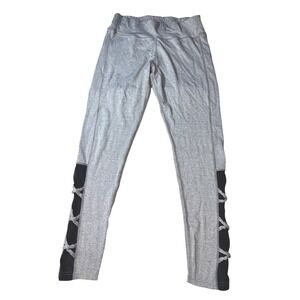 POP Fit Grey Heathered Lace Up Leggings Athleisure Workout Pants Size L